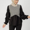 Yuqi Stripe Knit Blouse Black - Image 2