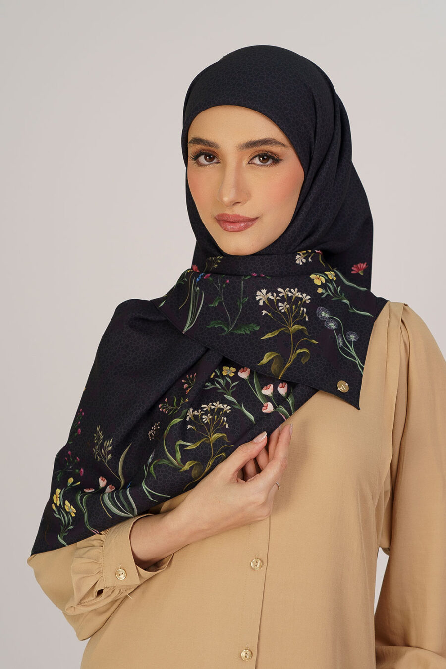 Mesha Chiffon Printed Square Black