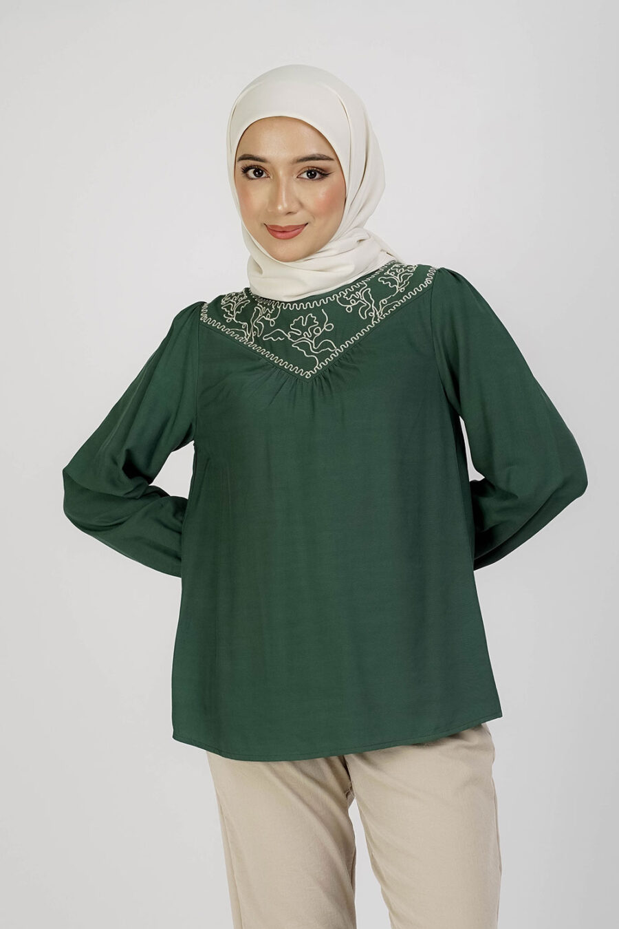 Raisa Embroidery Blouse Dark Green - Image 2