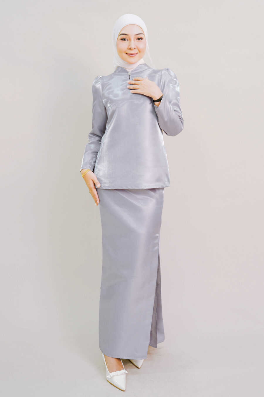 Kalea Shimmer Kurung in Grey