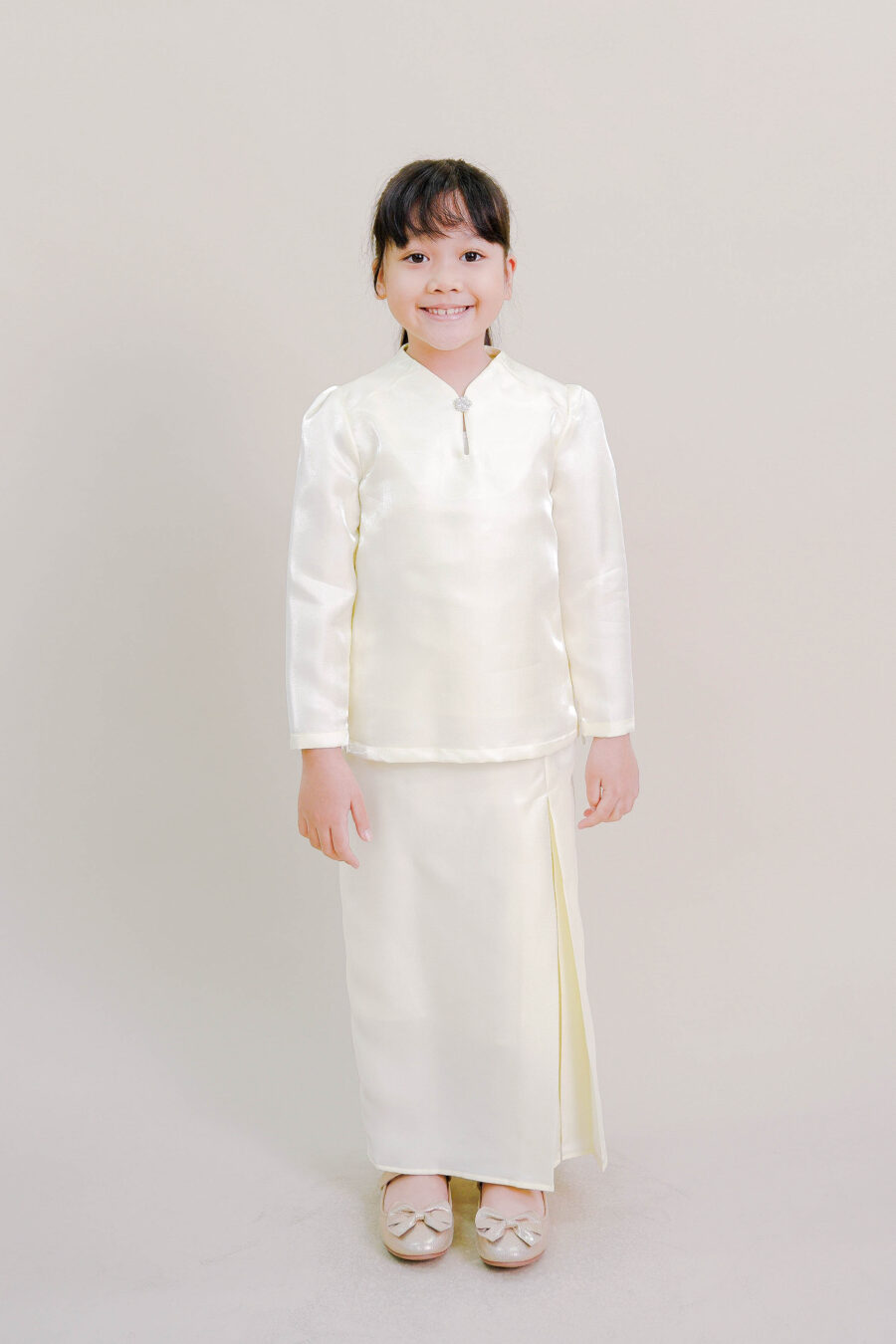 Kalea Kids Shimmer Kurung in Soft Yellow