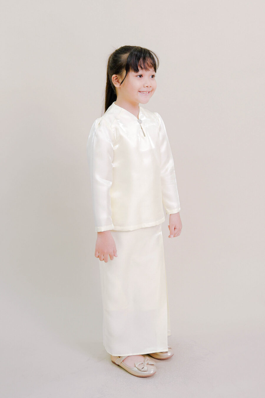 Kalea Kids Shimmer Kurung in Soft Yellow - Image 2