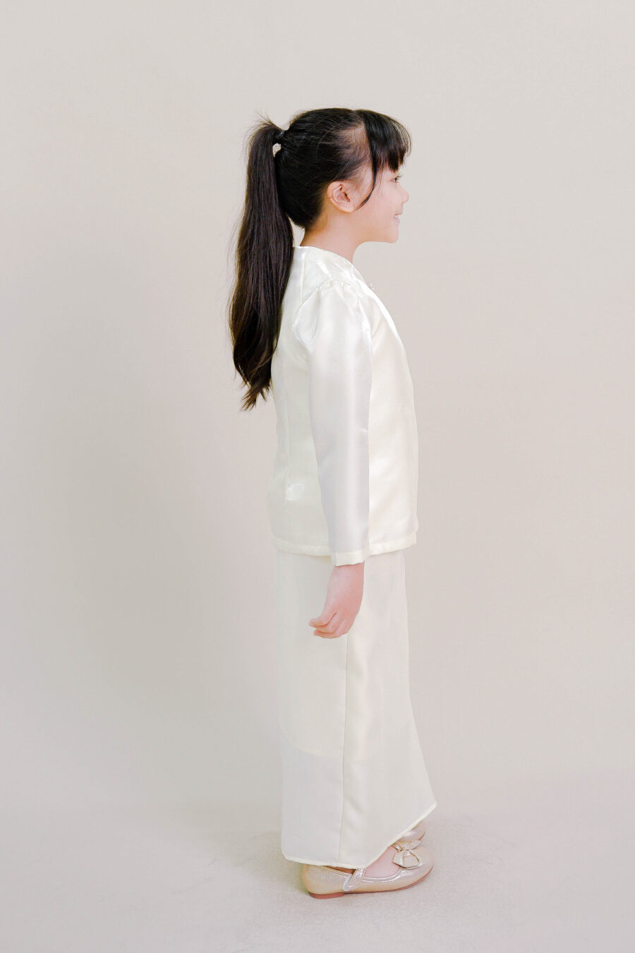 Kalea Kids Shimmer Kurung in Soft Yellow - Image 3