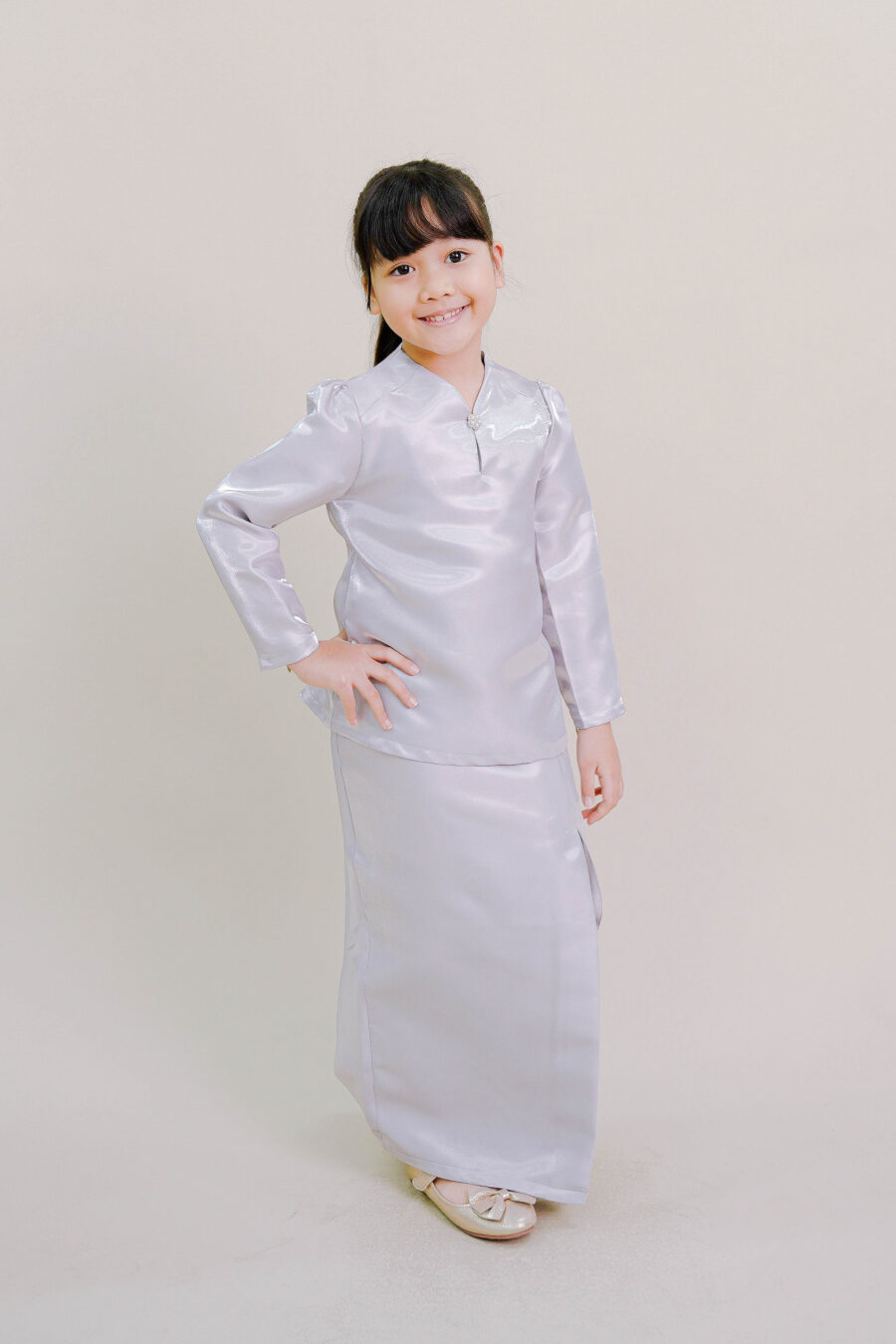 Kalea Kids Shimmer Kurung in Grey