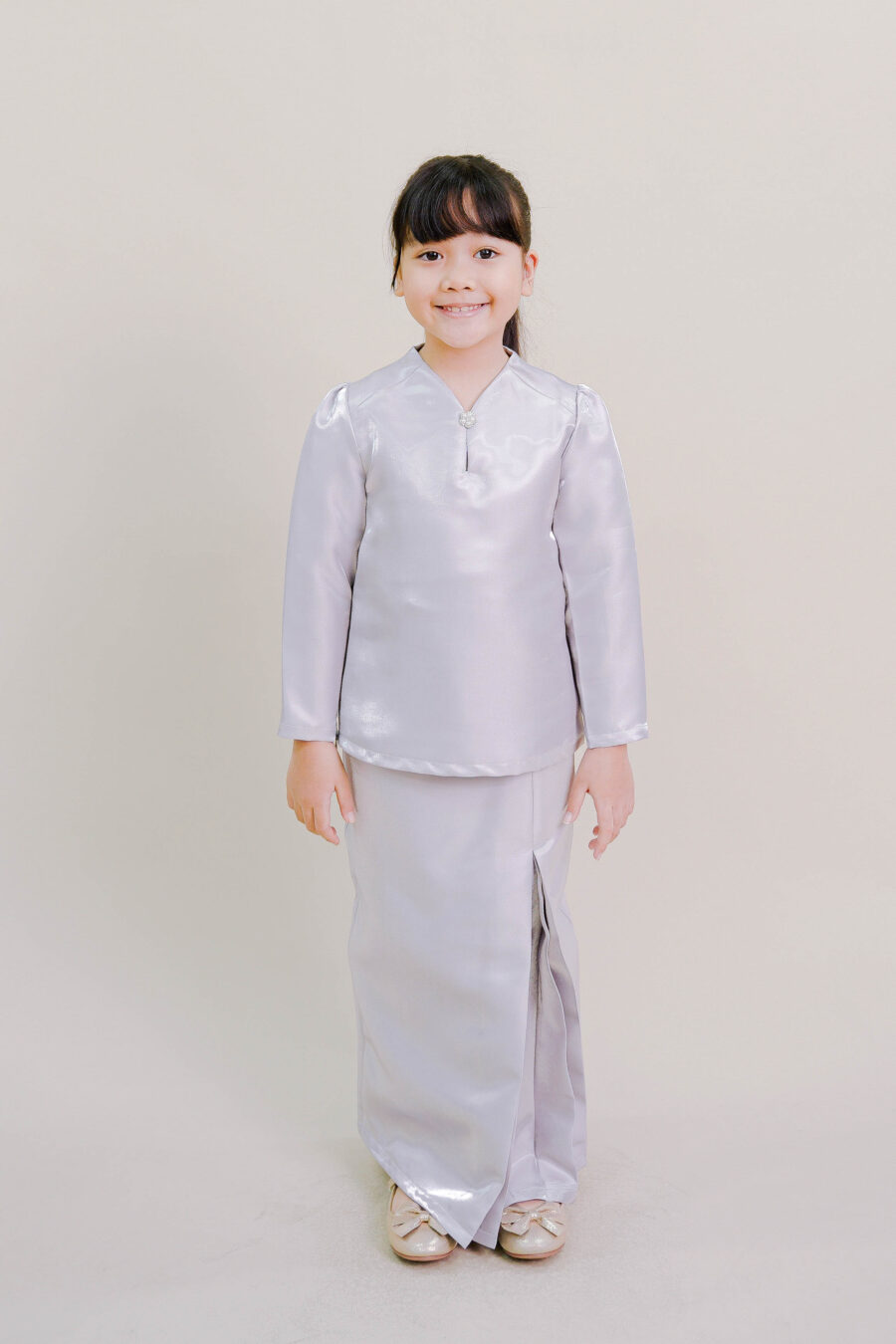 Kalea Kids Shimmer Kurung in Grey - Image 3