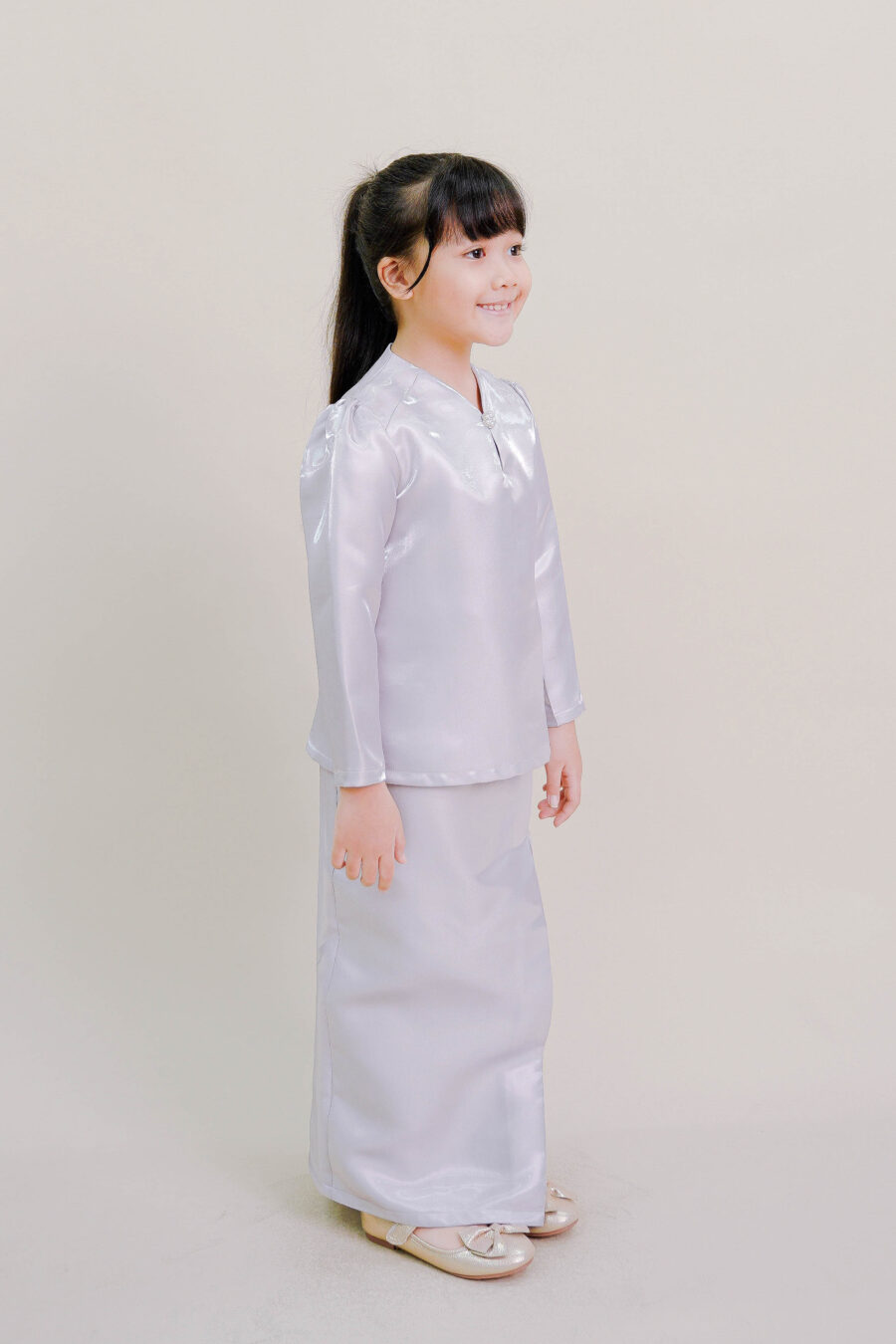 Kalea Kids Shimmer Kurung in Grey - Image 2