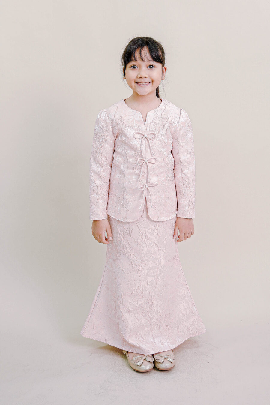 Kioshi Kids Ribbon Kurung in Pink