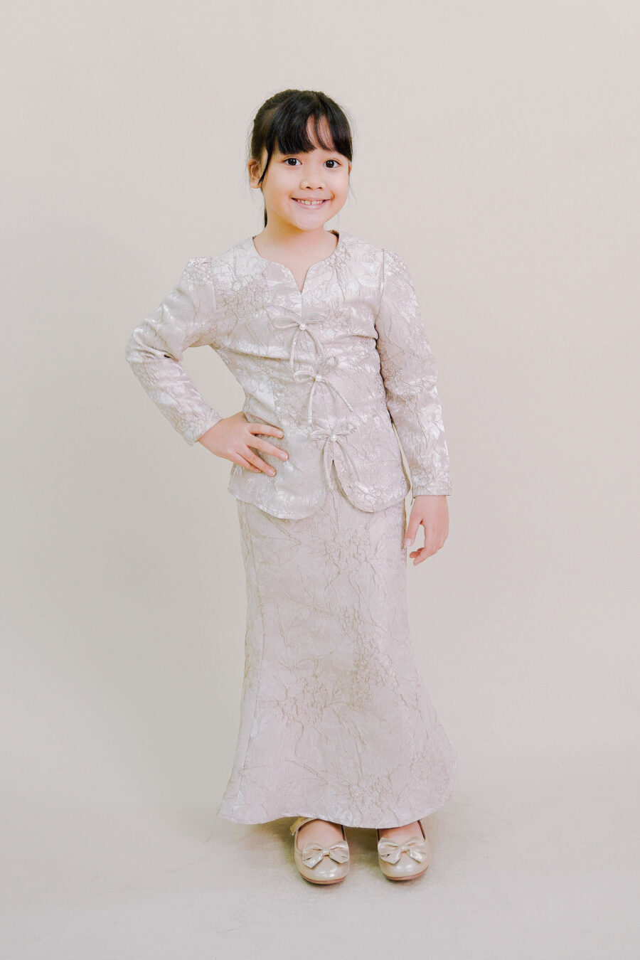 Kioshi Kids Ribbon Kurung in Champagne