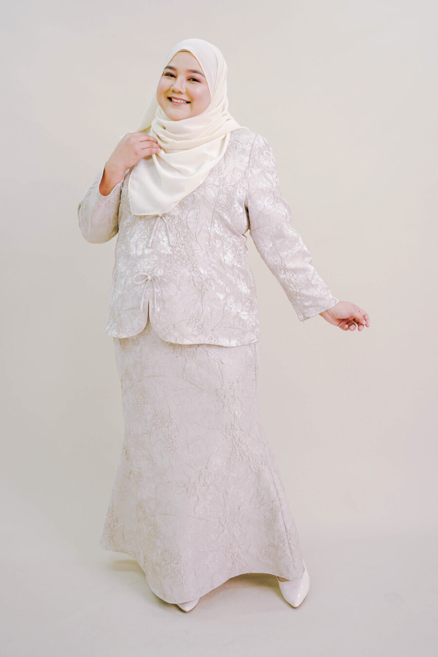 Kioshi Plus Size Ribbon Kurung in Champagne