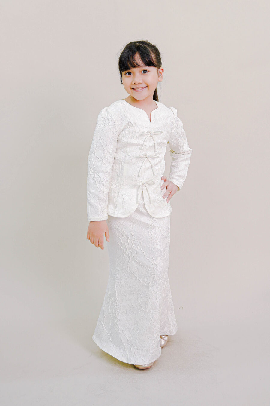 Kioshi Kids Ribbon Kurung in White