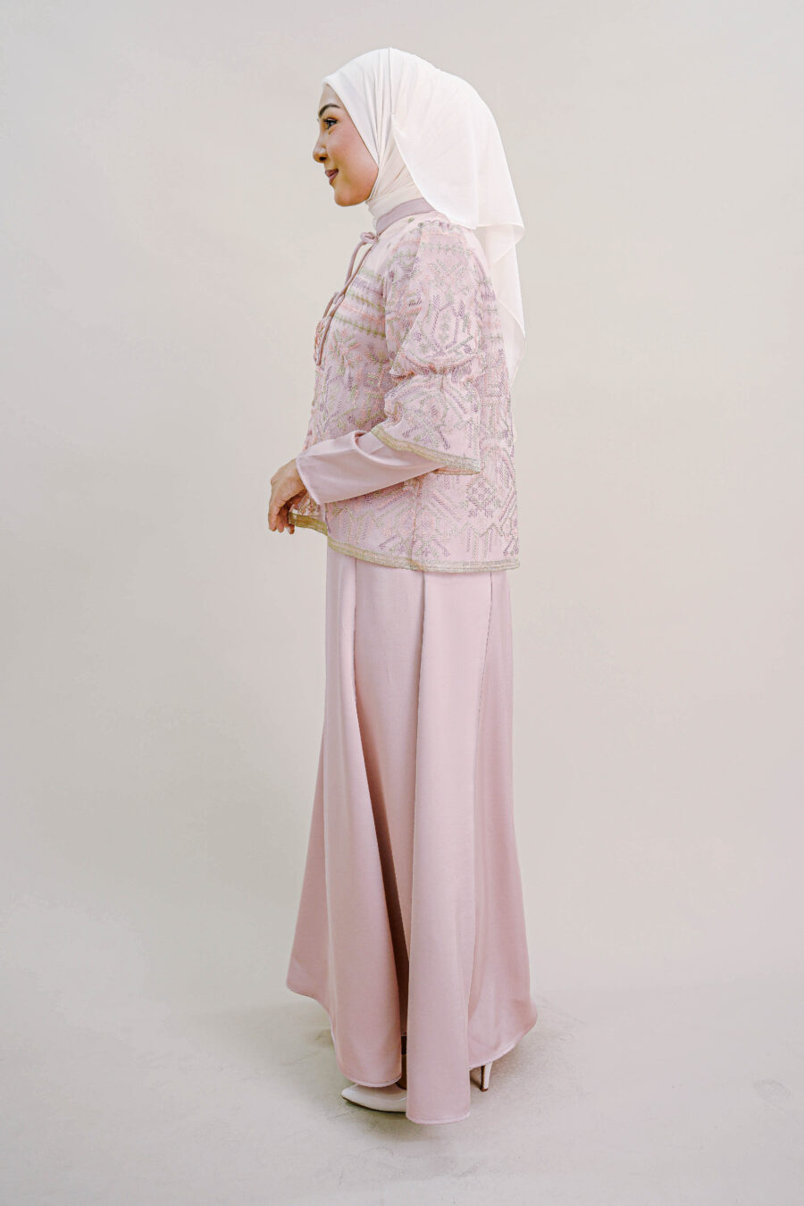 Lenora Dress with Embroidered Organza Cardigan in Pink - Image 4