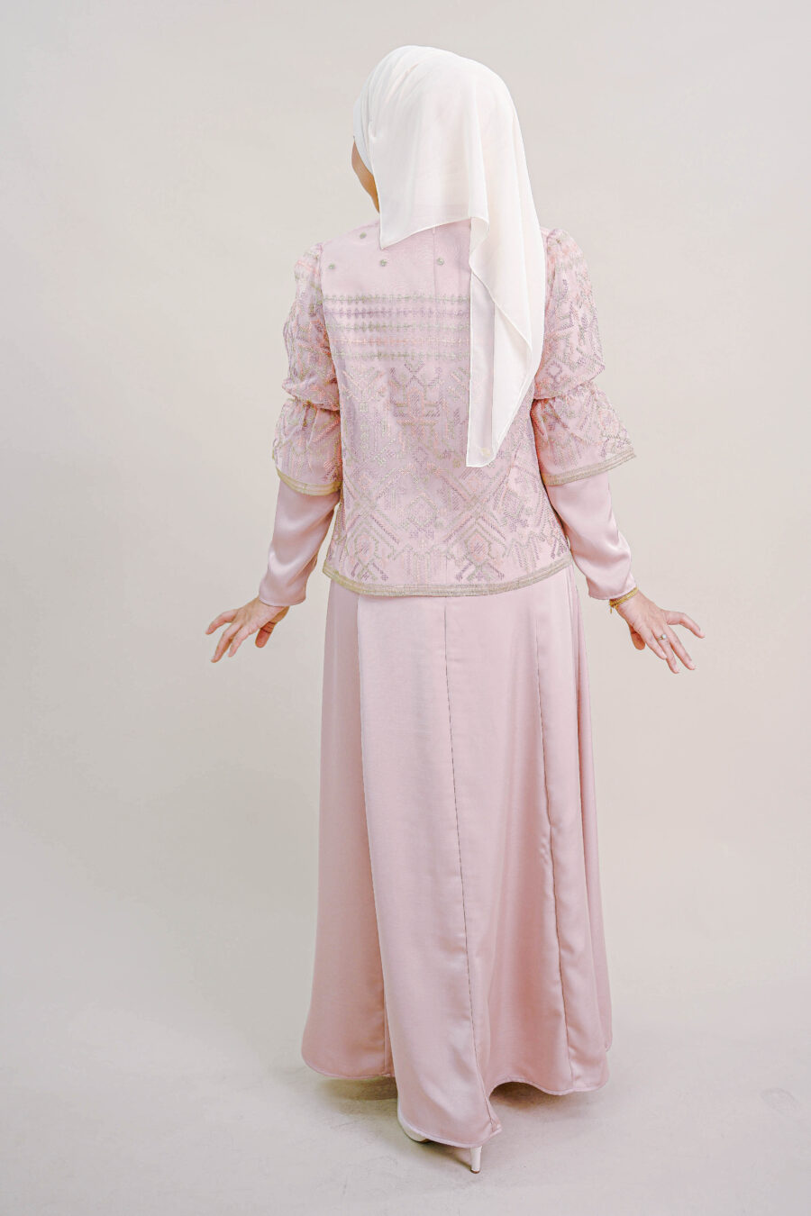 Lenora Dress with Embroidered Organza Cardigan in Pink - Image 5