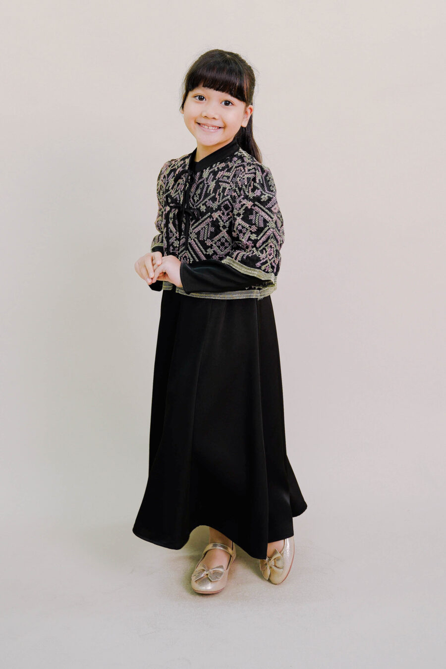 Lenora Kids Dress with Embroidered Organza Cardigan in Black - Image 2