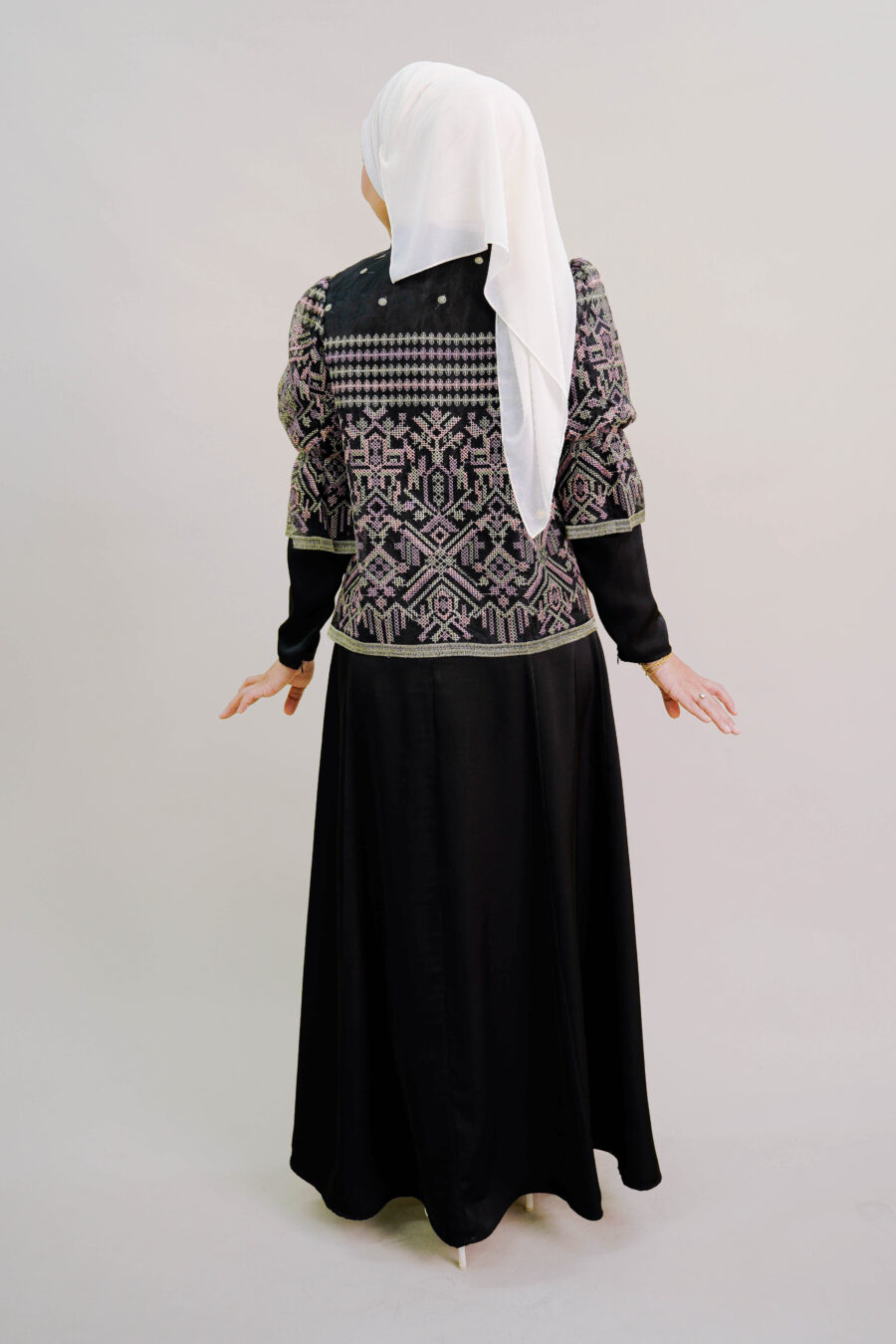 Lenora Dress with Embroidered Organza Cardigan in Black - Image 4