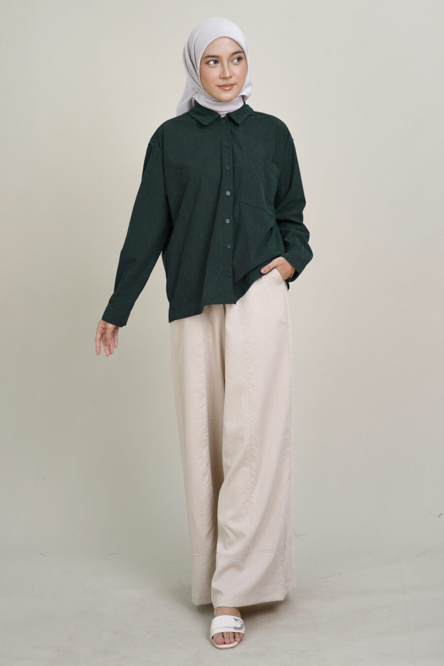 Luna Corduroy Blouse Green - Image 2