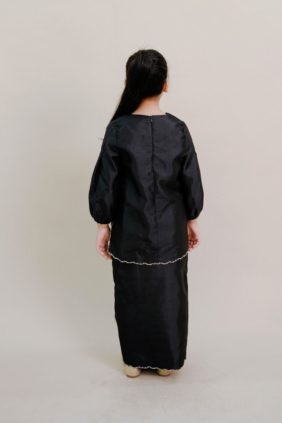 Evelyn Kids Kurung with Embroidery in Black - Image 5