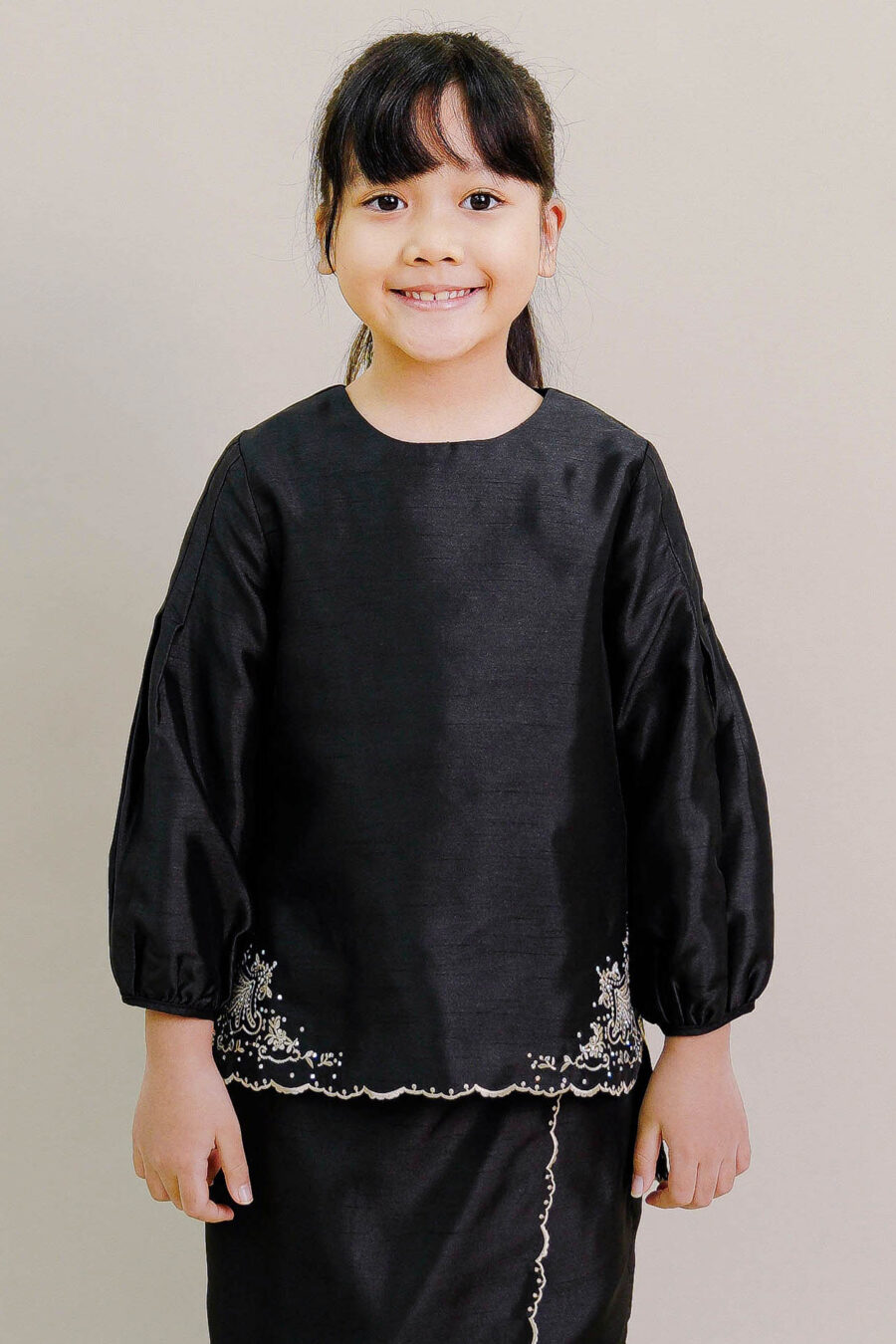 Evelyn Kids Kurung with Embroidery in Black - Image 3