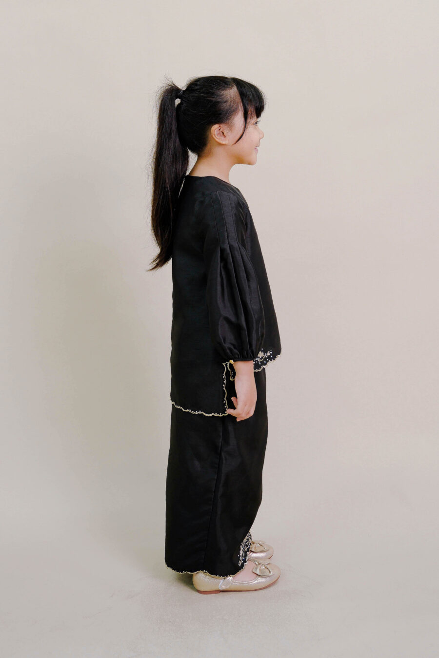Evelyn Kids Kurung with Embroidery in Black - Image 4