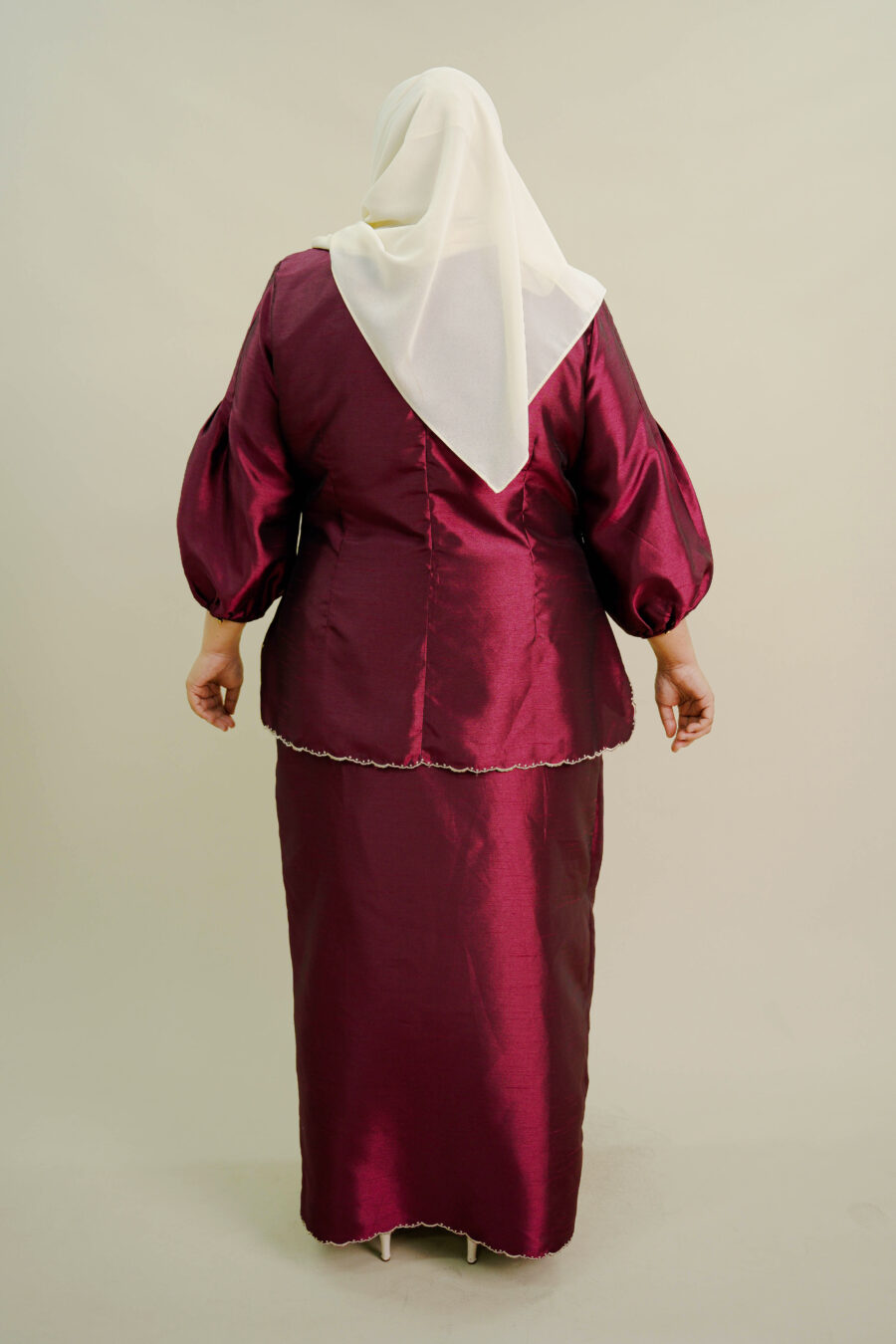 Evelyn Mini Kurung with Embroidery Plus Size Maroon - Image 5