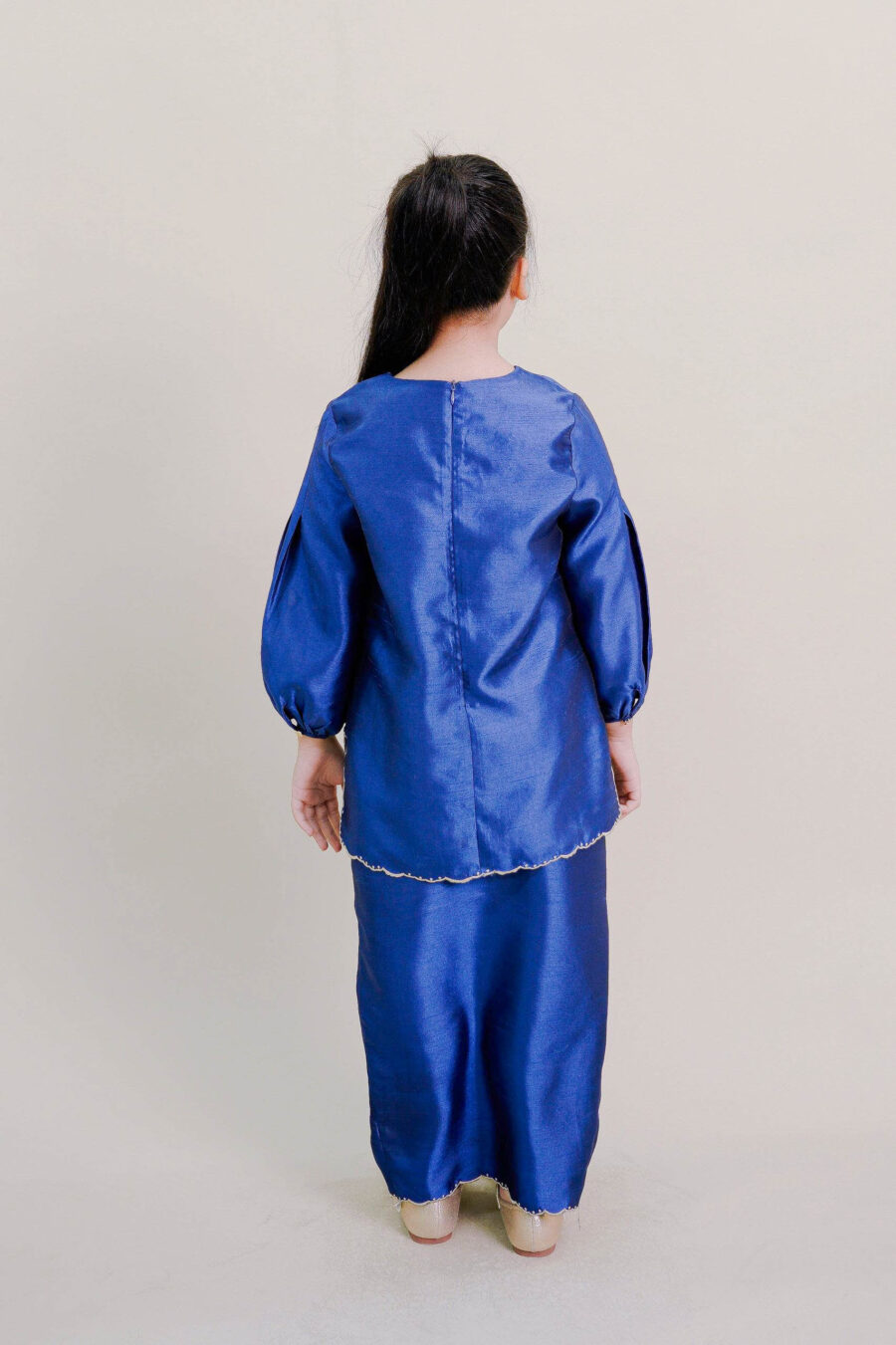 Evelyn Kids Kurung with Embroidery in Royal Blue - Image 5