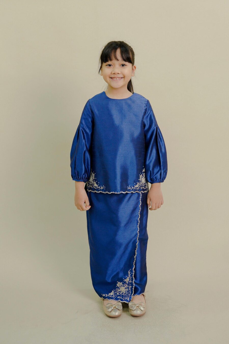 Evelyn Mini Kurung with Embroidery Kids Blue