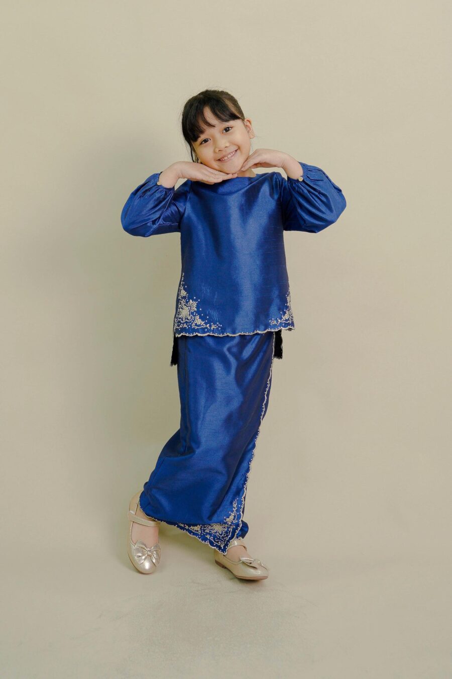 Evelyn Mini Kurung with Embroidery Kids Blue - Image 3