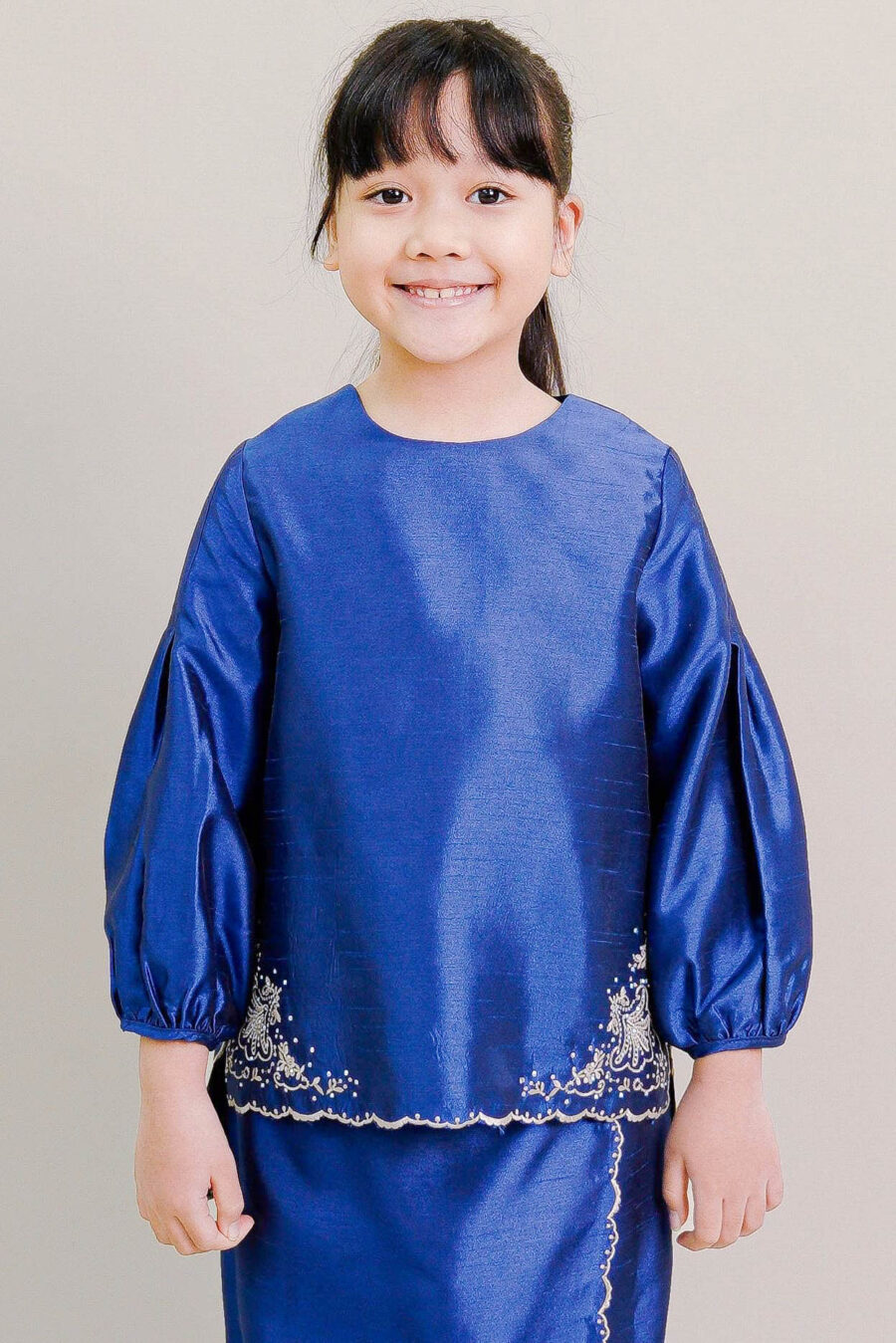 Evelyn Kids Kurung with Embroidery in Royal Blue - Image 2