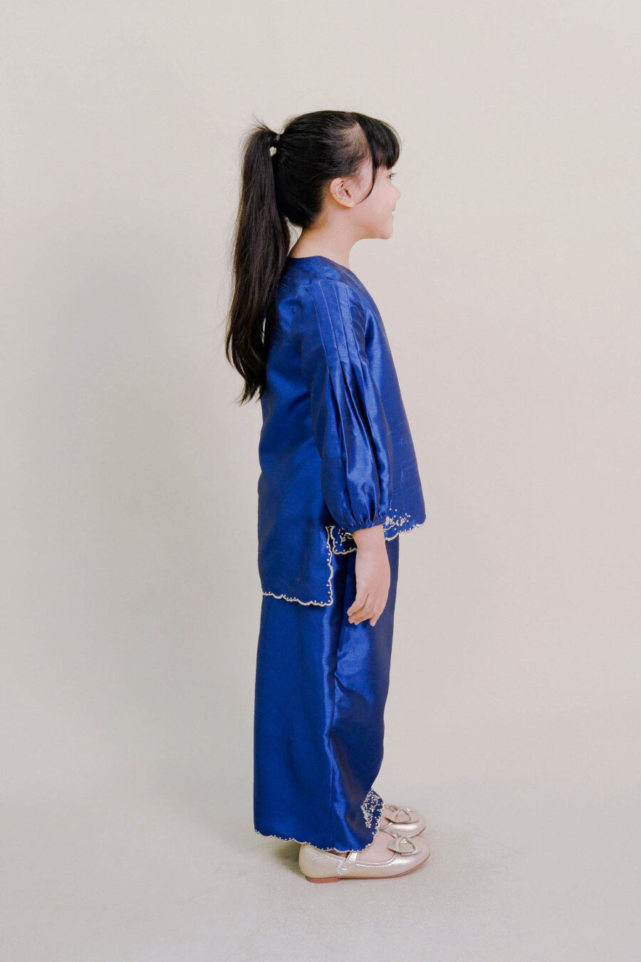Evelyn Kids Kurung with Embroidery in Royal Blue - Image 4