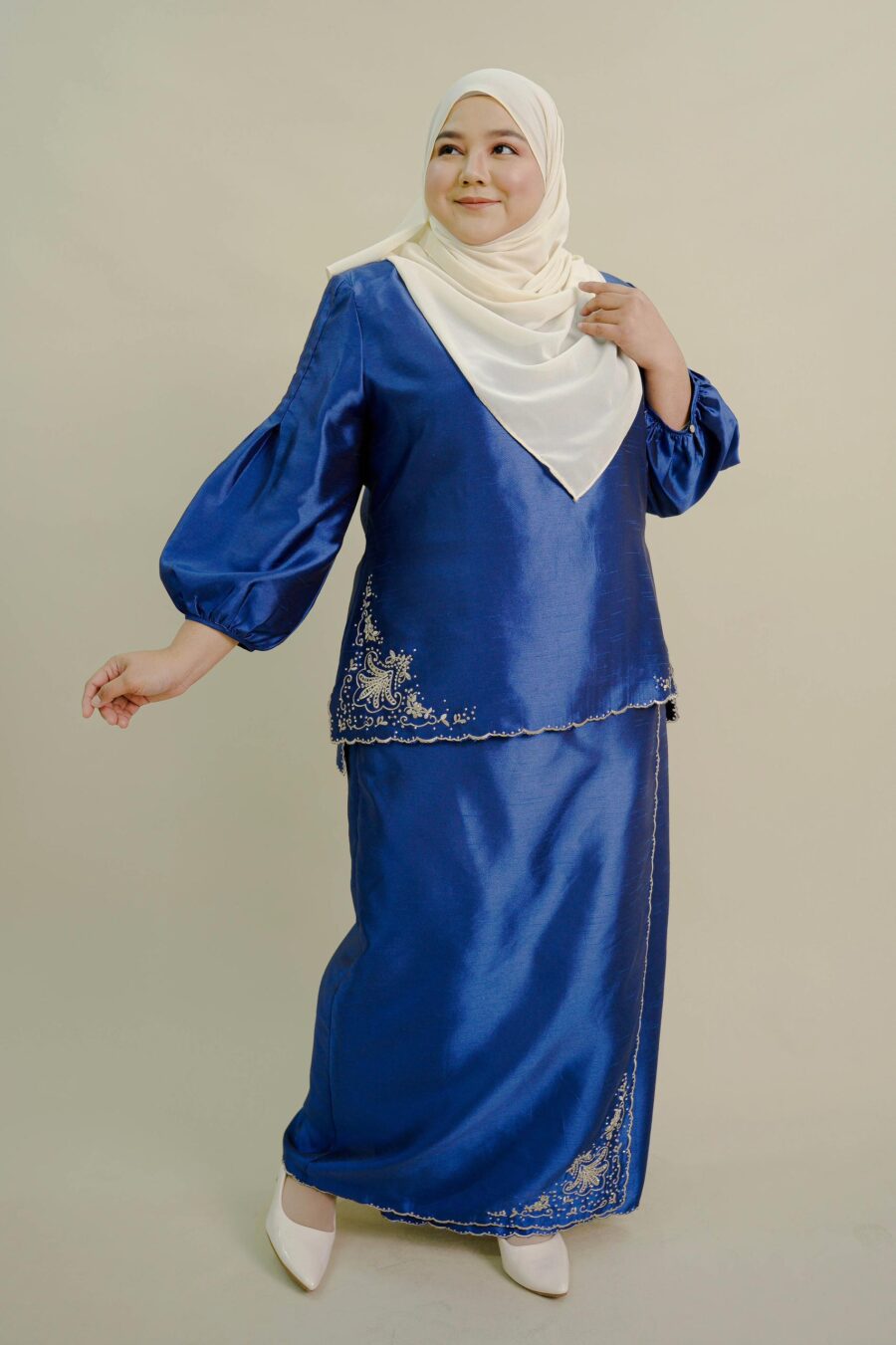 Evelyn Mini Kurung with Embroidery Plus Size Blue