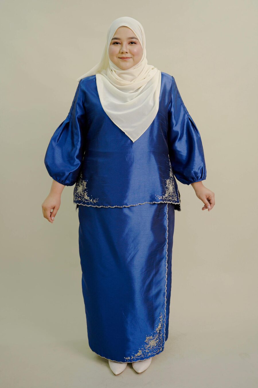 Evelyn Mini Kurung with Embroidery Plus Size Blue - Image 3