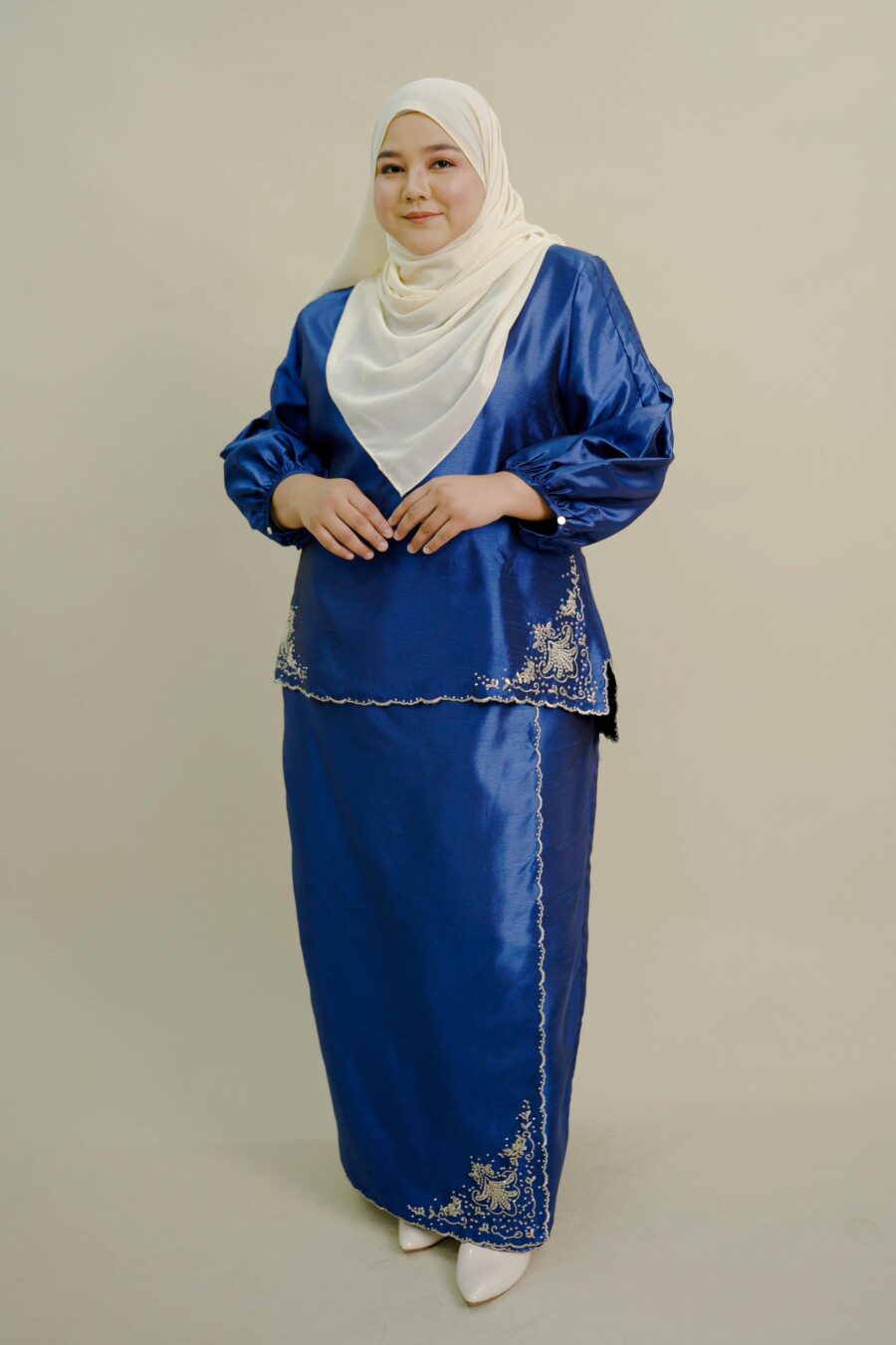 Evelyn Mini Kurung with Embroidery Plus Size Blue - Image 5