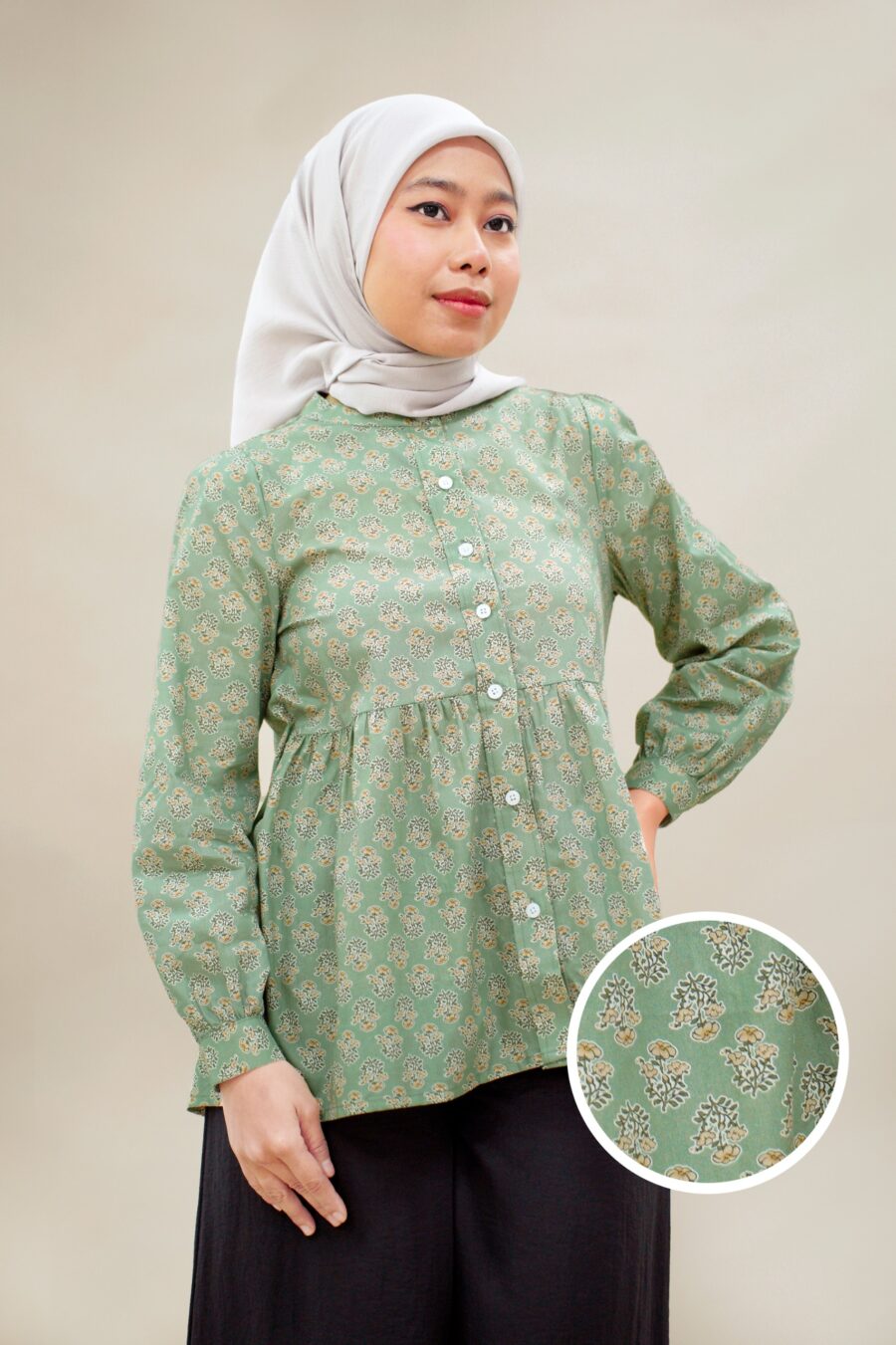 Marissa Printed Blouse Dusty Green