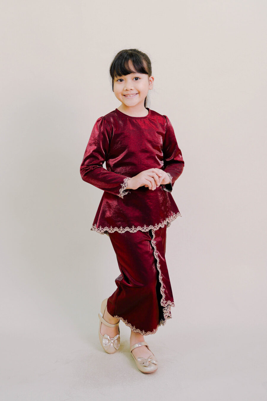 Della Kids Kurung in Wine Red