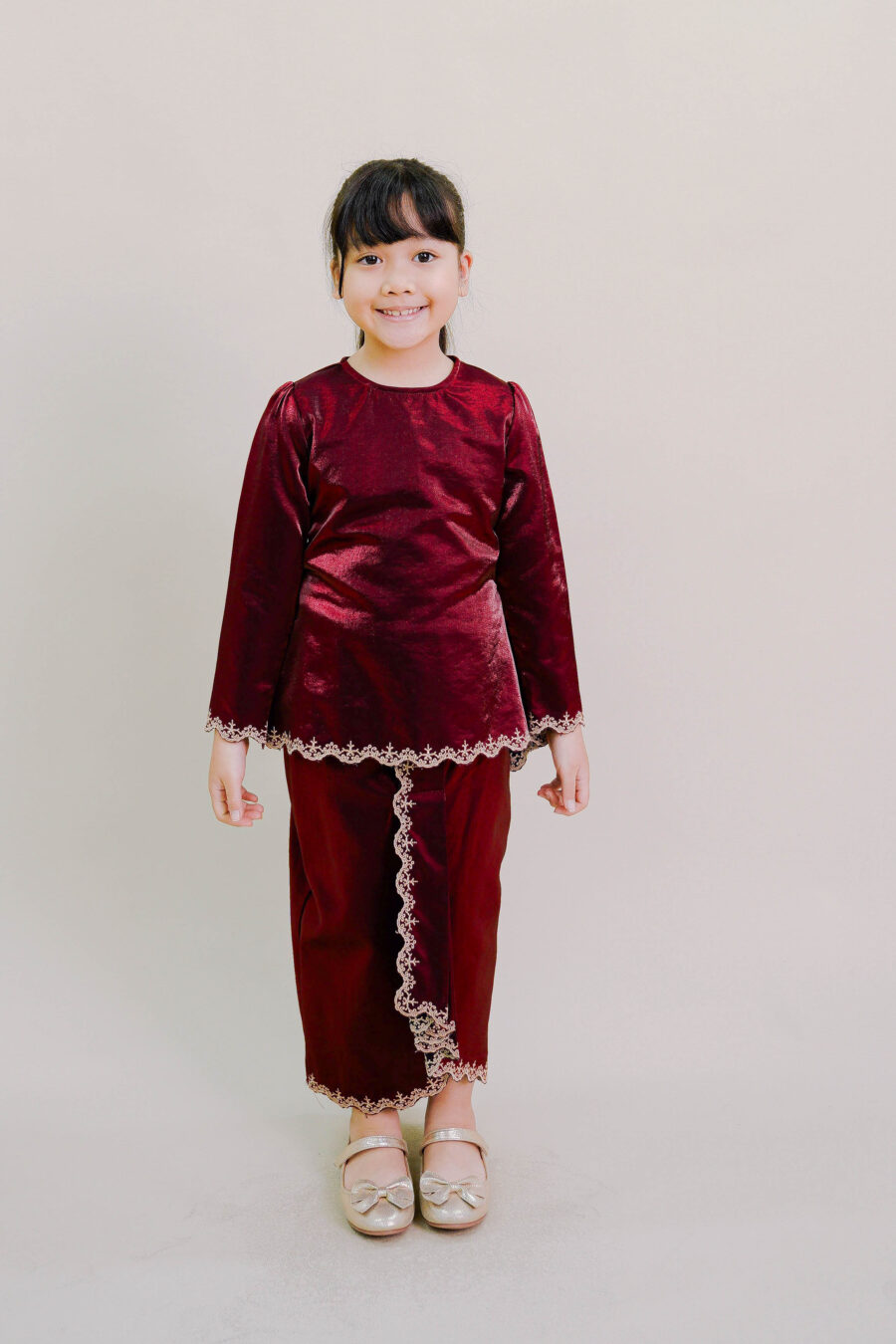 Della Kids Kurung in Wine Red - Image 5