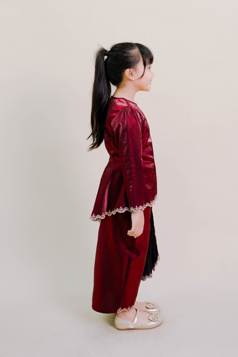 Della Kids Kurung in Wine Red - Image 3