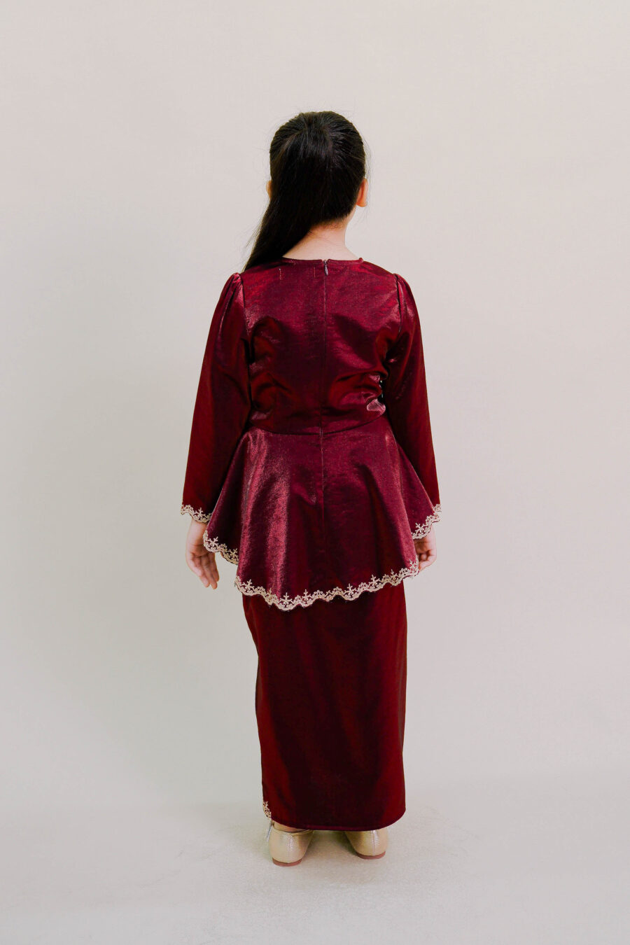 Della Kids Kurung in Wine Red - Image 4